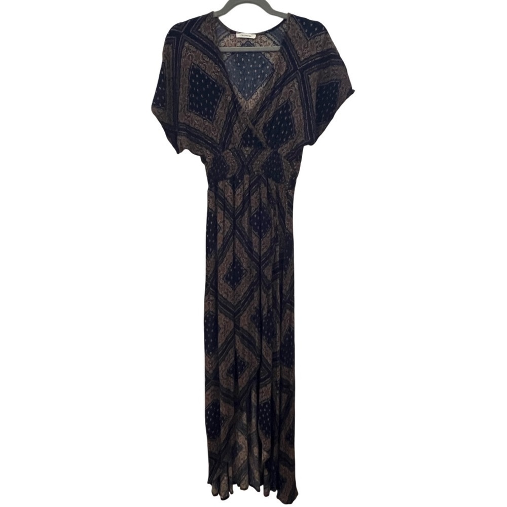 Primosa Tapestry Boho Patchwork Prairie Print Smocked Waist Dress Size S